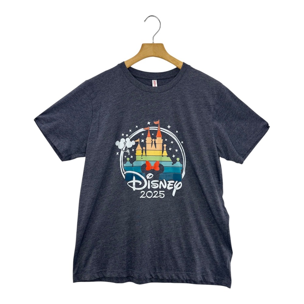 Disney‎ 2025 Castle Graphic T Shirt Dark Gray Short Sleeve Top Women's Large